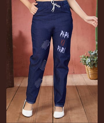 Aarika Girls Casual Wear Navy Blue Colour Text Print Denim Jeans
