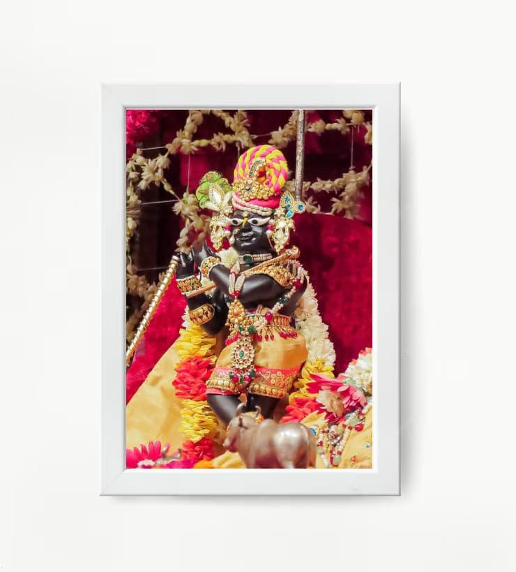 NOKKES Radha Raman Ji Vrindavan Radha Raman Thakur Ji White Photo Frames Religious Photo frame 5X7 Inch Photo Frame_QWW107
