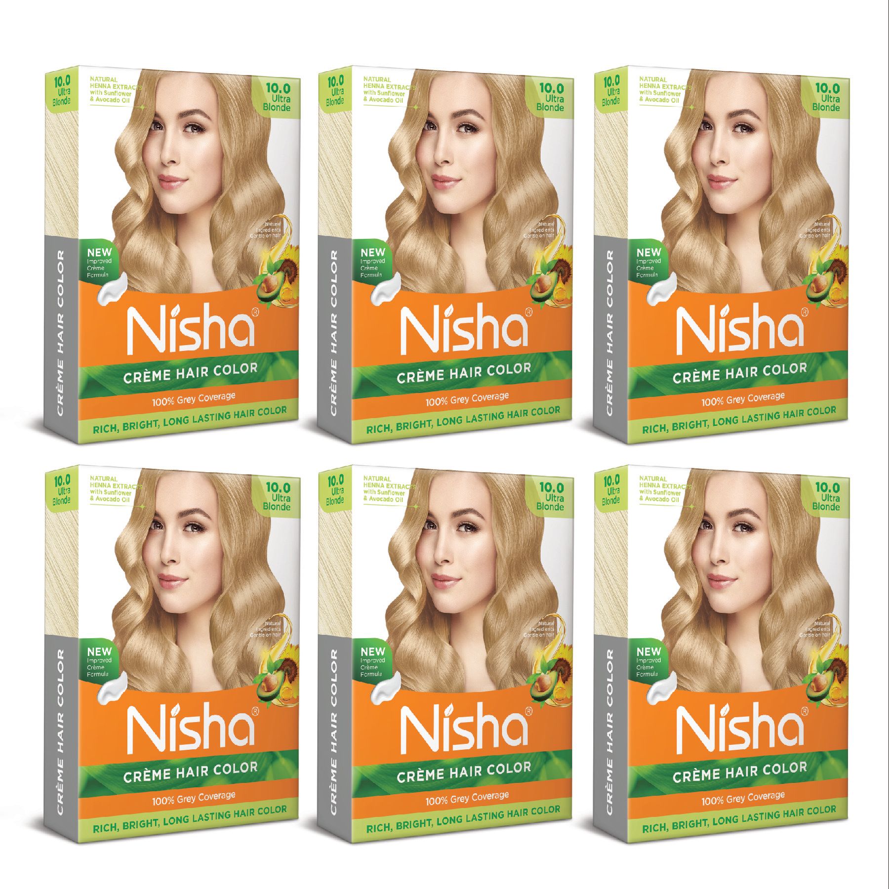 Nisha Creme Hair Color Ultra Blonde 40g Pack of 6, Permanent Hair Colour for Women Men, 100% Grey Coverage