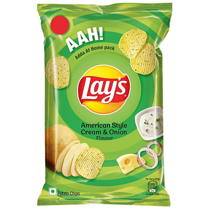 Lays Potato Chips - American Style Cream & Onion Flavour, Crunchy Snacks, 90 G Lays Potato Chips - American Style Cream & Onion Flavour, Crunchy Snacks, 90 G