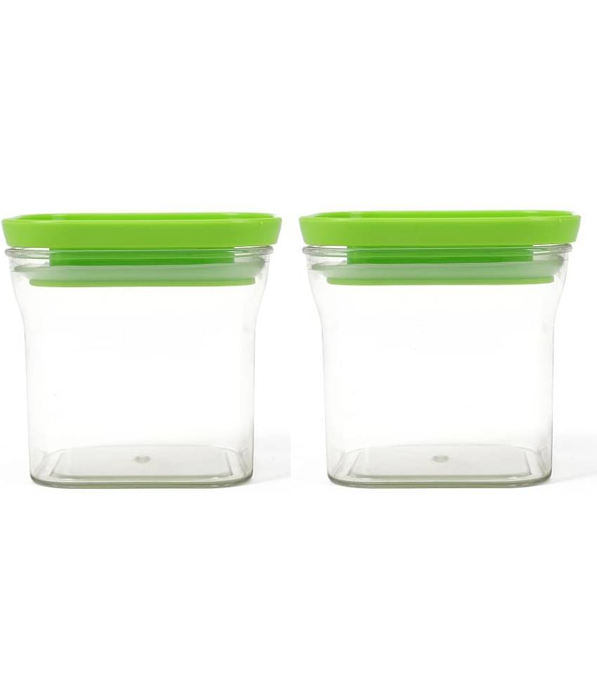 HomePro - Square Container | Airtight | Silicone Cap | Green | Plastic Utility Container | Set of 2 - 600 ml