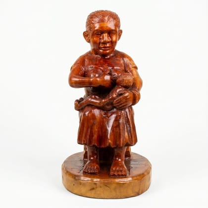 Hand-Carved Wooden Mother and Child Sculpture Hand-Carved Wooden Mother and Child Sculpture