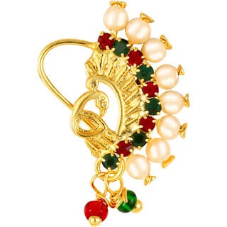 Vighnaharta Gold Plated with Peals Alloy Maharashtrian banu Nath Nathiya./ Nose Pin for women VFJ1012NTH-TAR