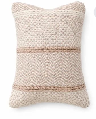Handmade Cotton Cushion With Dp Wool Textured Pattern Rectangular 17x14 Inch Beige