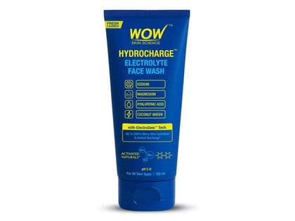 WOW Skin Science Hydrocharge Electrolyte Face Wash, Hydration Boost with Coconut Water & Hyaluronic Acid - 100 ml WOW Skin Science Hydrocharge Electrolyte Face Wash, Hydration Boost with Coconut Water & Hyaluronic Acid - 100 ml