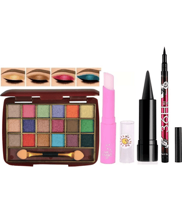 swenky eyeshadow with eyeliner bold eye kajal & color changing lip balm (Pack of 4)