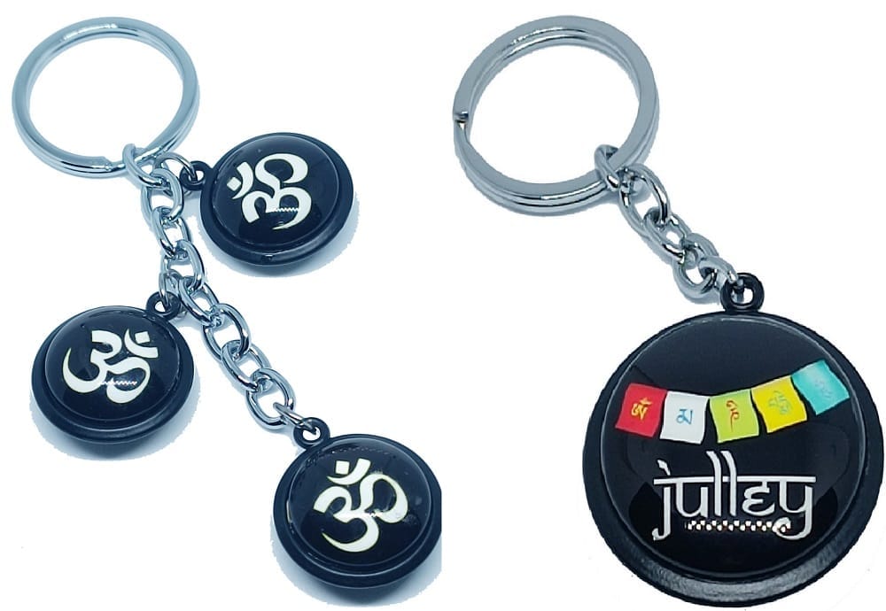KD COLLECTIONS DoubleSided Tibetan Ladakh Om Mani Padme Hum Keychain & Om Keychain Combo – Multicolor – Pack of 2 Keychains