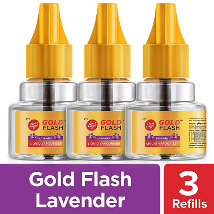Good Knight Gold Flash Liquid Vaporiser, Mosquito Repellent Refill - Lavender Fragrance, 45 Ml Each (Pack Of 3) Good Knight Gold Flash Liquid Vaporiser, Mosquito Repellent Refill - Lavender Fragrance, 45 Ml Each (Pack Of 3)