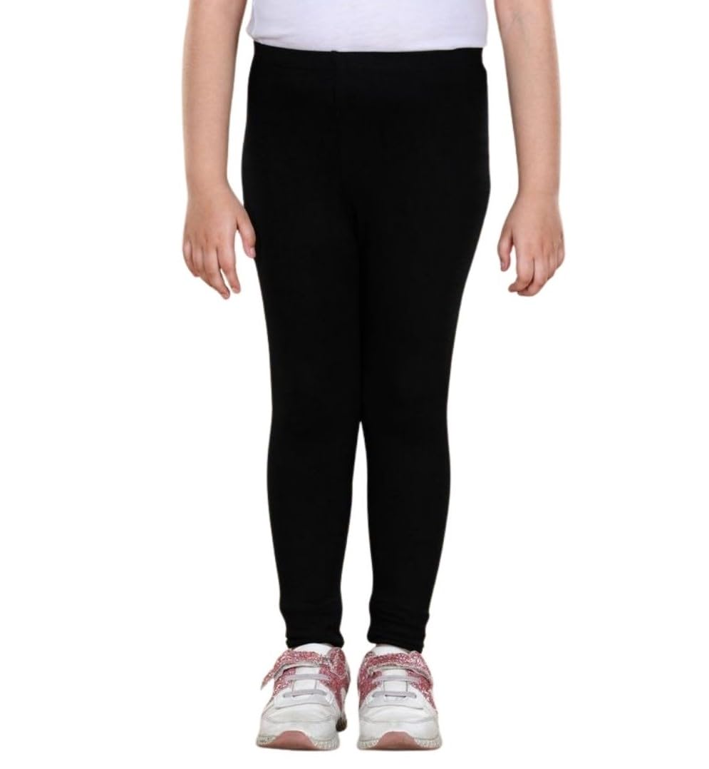 Girl's Cotton Blended Solid Elasticated Leggings (Black, 4-5-Yrs)-PID66127