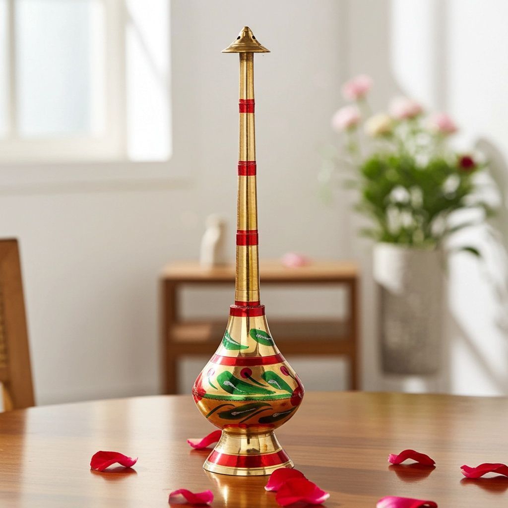 Brass Rosewater Sprinkler Gulab Pash � Decorative Ritual Item, Height : 10.2 Inch (ZMAS239 F)
