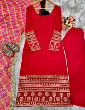 Beautiful Party Wear Top Bottom And Dupatta With Embroidery Work Beautiful Party Wear Top Bottom And Dupatta With Embroidery Work