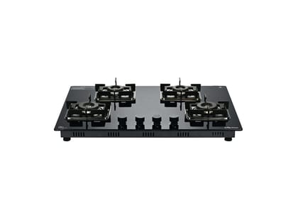 Surya Flame Galaxy Built-in Hob 4 Burner, Sabaf Italy Burners, MicroSwitch, Toughened 8mm Glass Top, Slim Profile, Metal Knobs & SS Drip Trays - Black Surya Flame Galaxy Built-in Hob 4 Burner, Sabaf Italy Burners, MicroSwitch, Toughened 8mm Glass Top, Slim Profile, Metal Knobs & SS Drip Trays - Black
