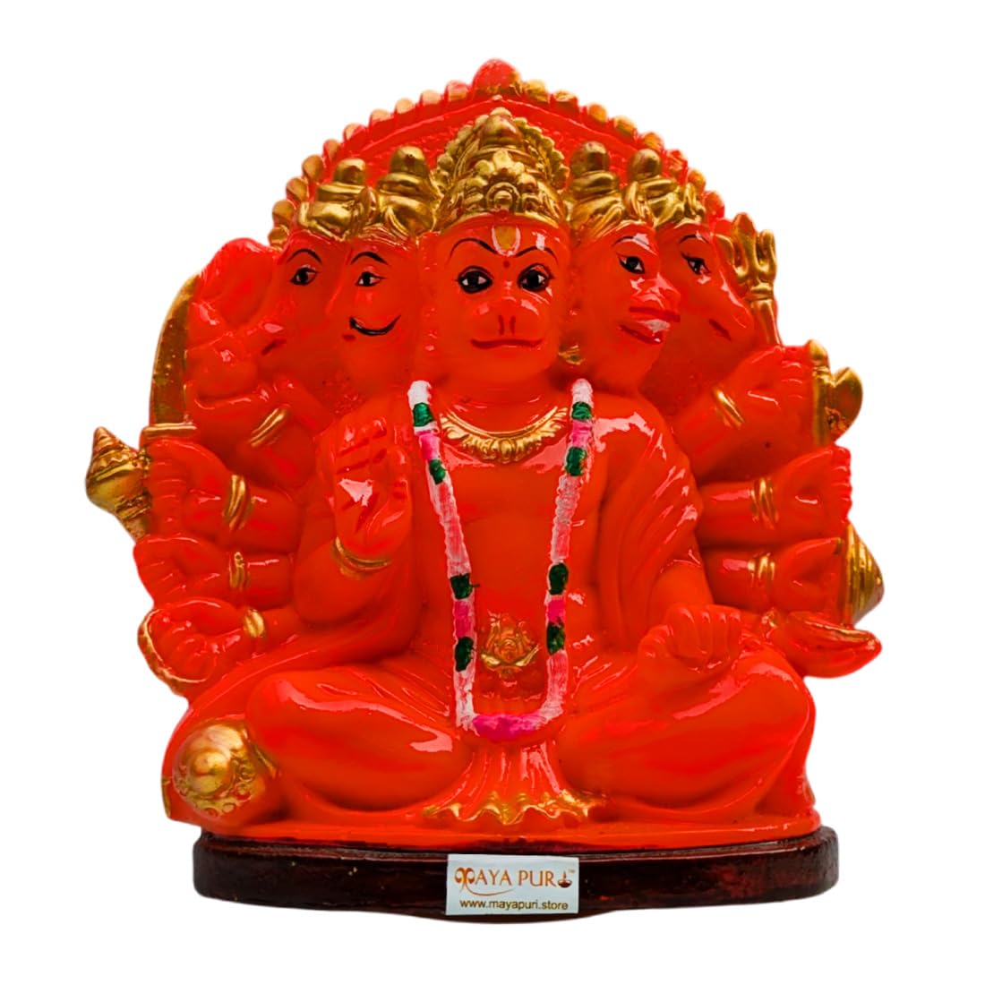 MAYAPURI Stone Dust Panchmukhi (Five Faced) Hanuman Ji Sankat Mochan Bajrangbali Idol Statue, Marble Dust Murti for Pooja Home Temple, Office Entrance Decor (5.5 Inches, Orange)