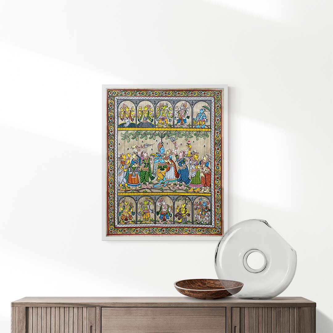 Krishna Rasaleela and Vishnu Dasavatara Patta Tussar Painting