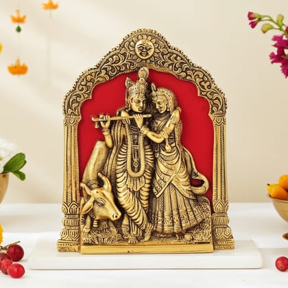 Aluminium Wall Hanging Radha Krishna Idol � Spiritual Decor Showpiece, Height : 9 Inch (ASMAS284 G)