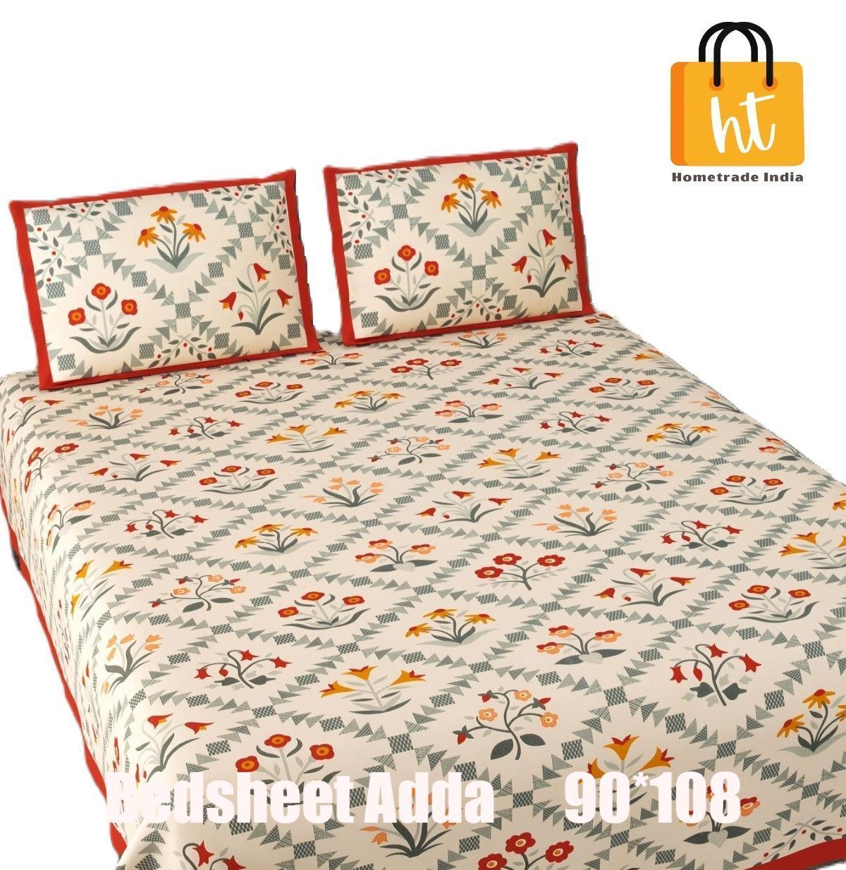 3001-Hometrade India-Standard King Size (90*108 Inches) Double Bedsheet With 2 Pillow Cover-RJ-14-Jaipur lining-3110