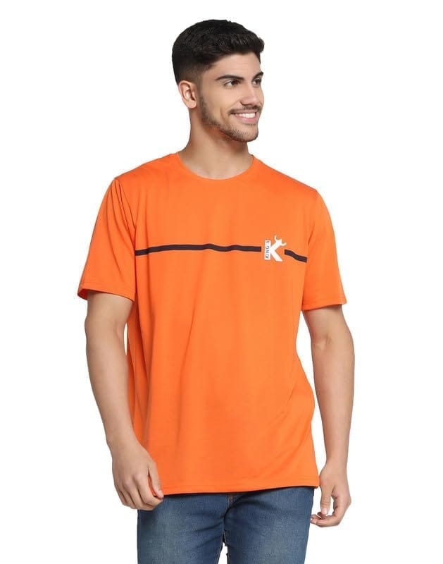 Men's Casual Half Sleeve Printed Cotton Blended Round Neck T-Shirt (Orange, XL)-PID47139