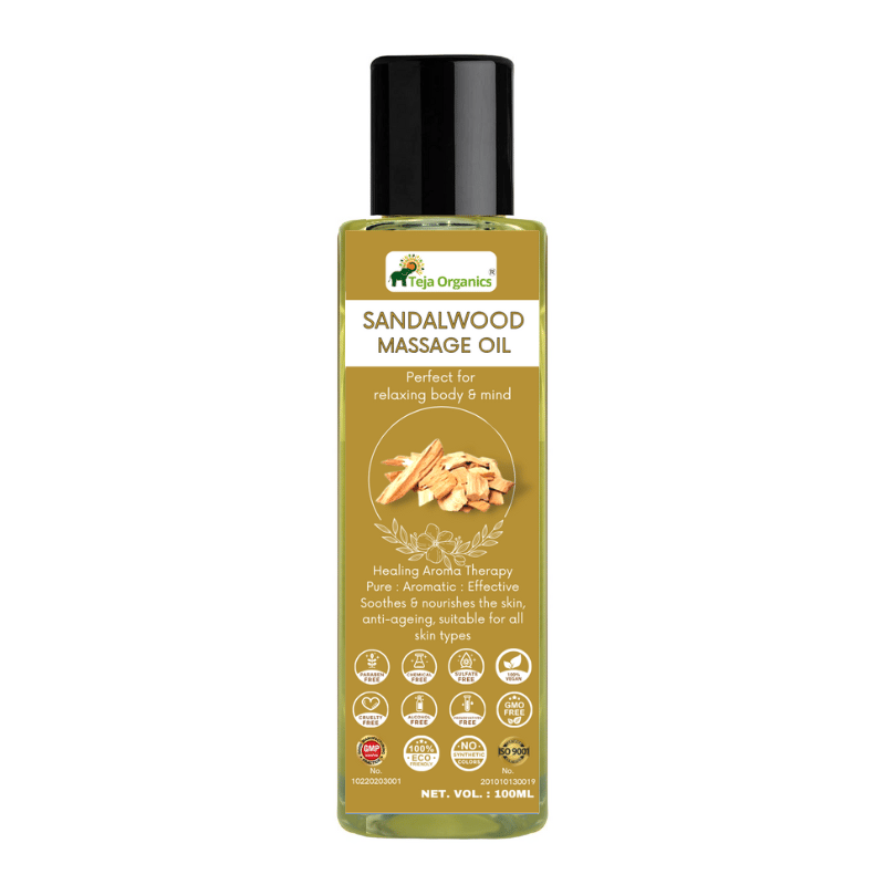 Sandalwood Massage Oil 100ml | Pleasant Natural Aroma | Soothes & nourishes the skin | Promotes Relaxation – Ideal for stress relief | Non-Sticky & Fast Absorbing – Suitable for daily use
