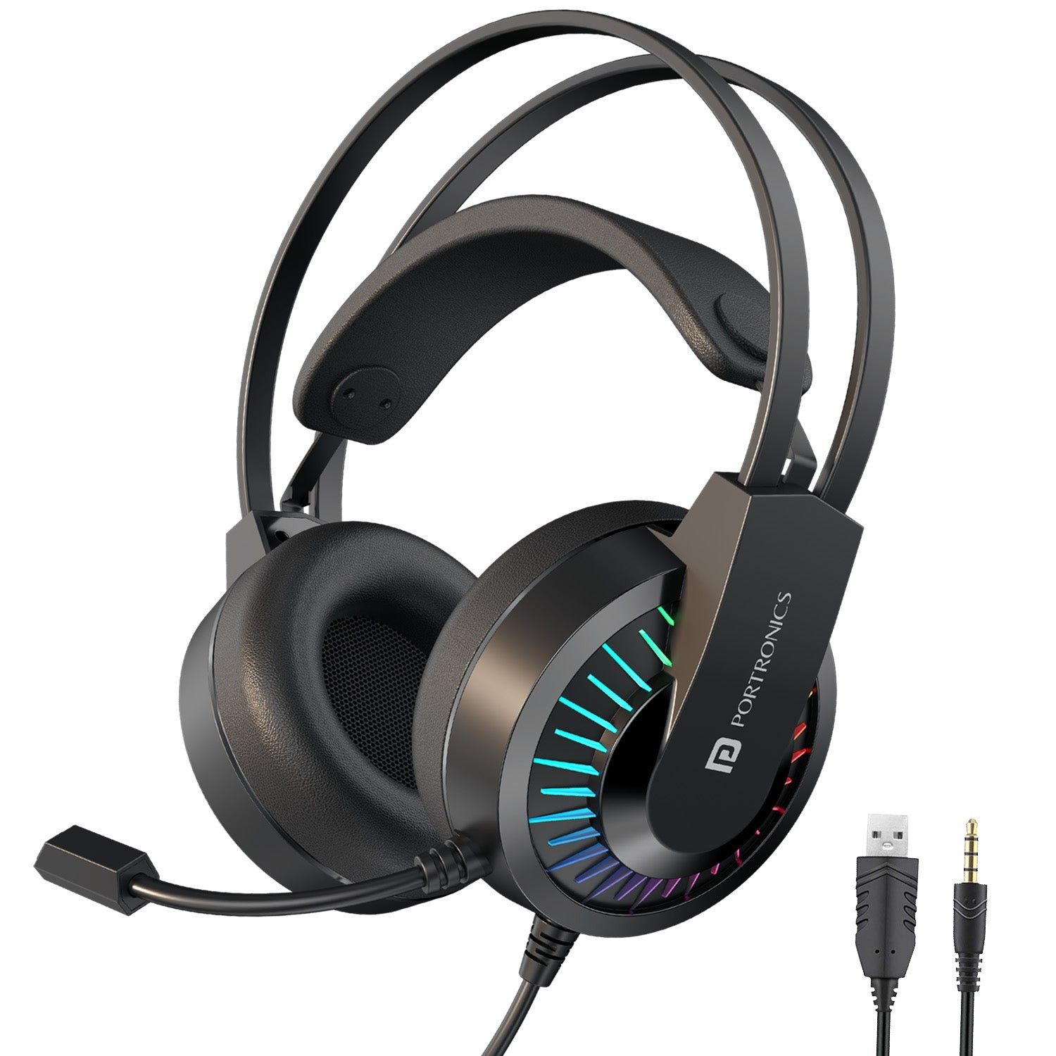 Portronics RAVN Premium Wired Over Ear Gaming Headphone with Boom Mic, Soft Head Support - Black