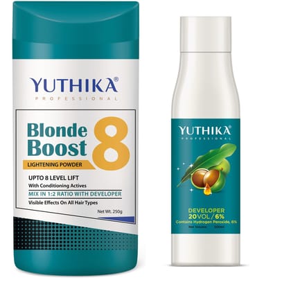 Yuthika Professional Blonder Powder 250g with Hair Color Developer 20 Volume (6%) 500ml
