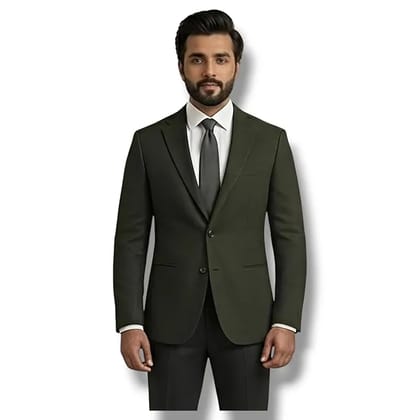 Men's Slim Fit Blazer, Olive Green Textured, Two-Button Formal Suit Jacket, Notch Lapel, Polyester Men's Slim Fit Blazer, Olive Green Textured, Two-Button Formal Suit Jacket, Notch Lapel, Polyester