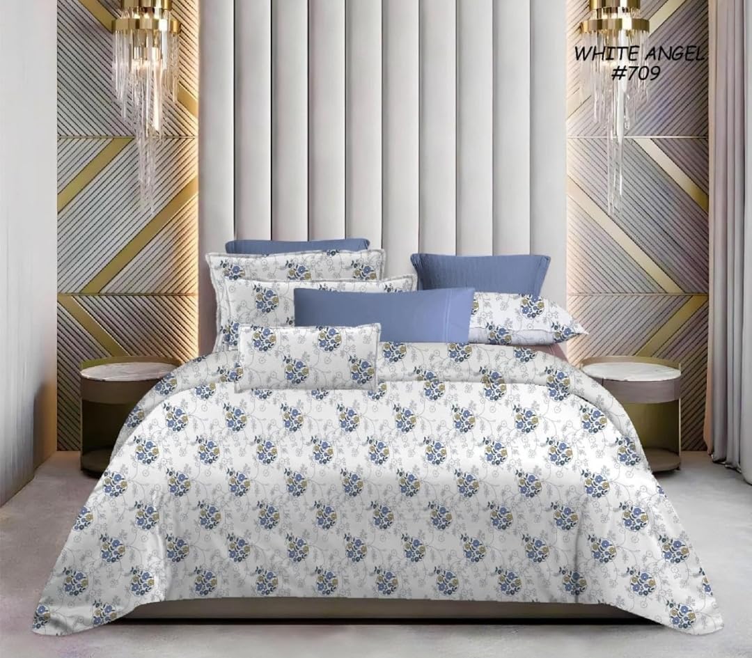 White Angel Floral Bedding Set, Blue and White Pattern, Decorative Pillows