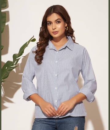 Canblar Women Striped Cotton Shirt ( Black )