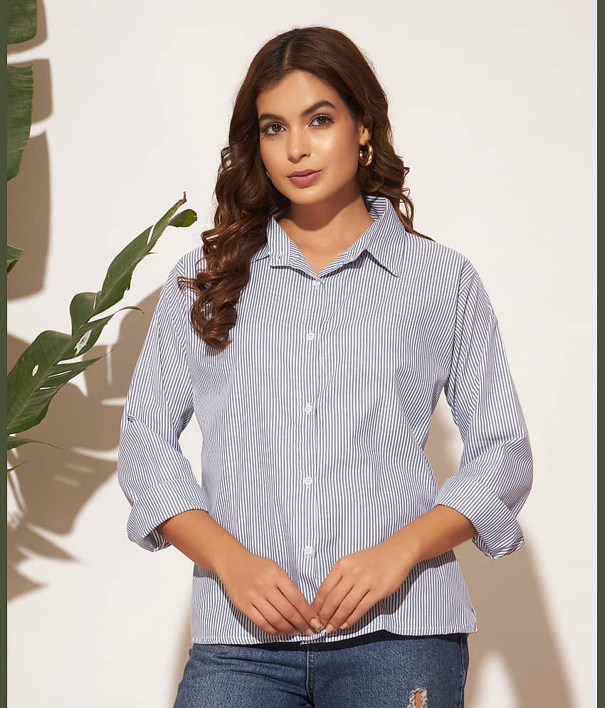 Canblar Women Striped Cotton Shirt ( Black )