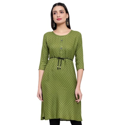 MRS RIGHT RAYON PRINTED GREEN FLARED KURTA MRS RIGHT RAYON PRINTED GREEN FLARED KURTA