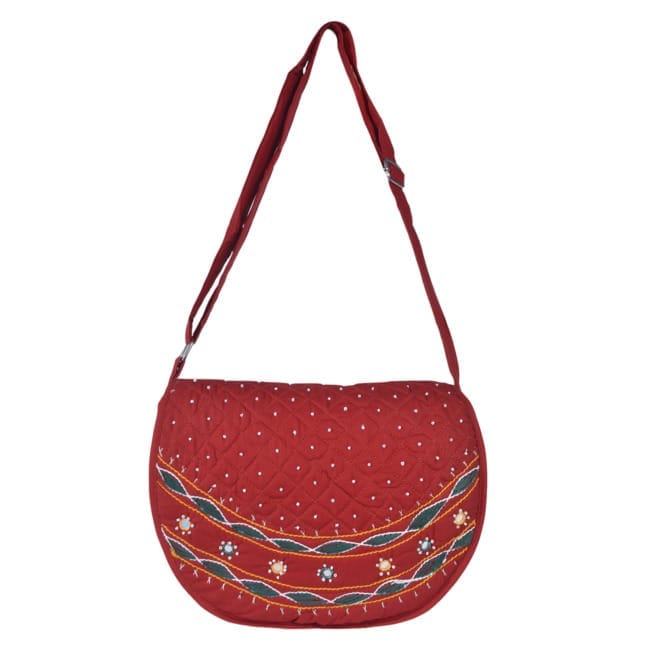 Tribes India Handicraft Handmade Banjara Floppy Bag Maroon Color