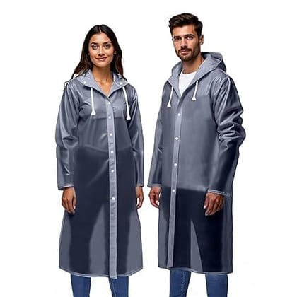 Raincoat with Hood - Dark Grey (Pack of 1) | Waterproof Rain Poncho | EVA Material | Reusable | Lightweight | Fashionable | Universal Size | Raincoat for Men and Women