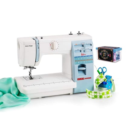 Usha Janome Automatic Stitch Magic Sewing Machine - White and Blue