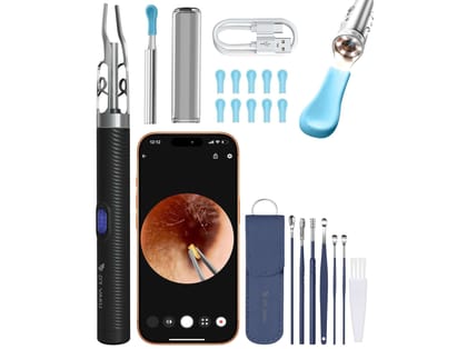 Dr Vaku CLENZIO PRO Earocam Earwax Removal Tool Kit with Forceps, HD Camera, Wi-Fi Connection & 6 LED Lights, Endoscope Ear Cleaner for iOS & Android, with 11 Silicone Tips 