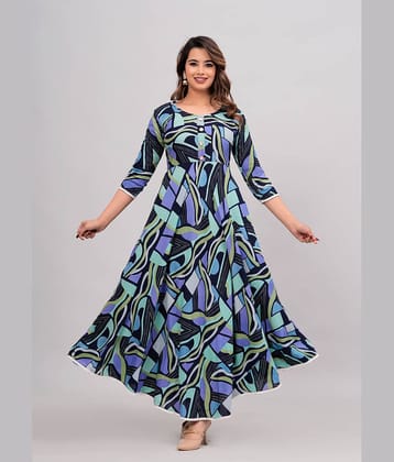 ANNEIV Rayon Printed Anarkali Women's Kurti - Blue ( Pack of 1 )