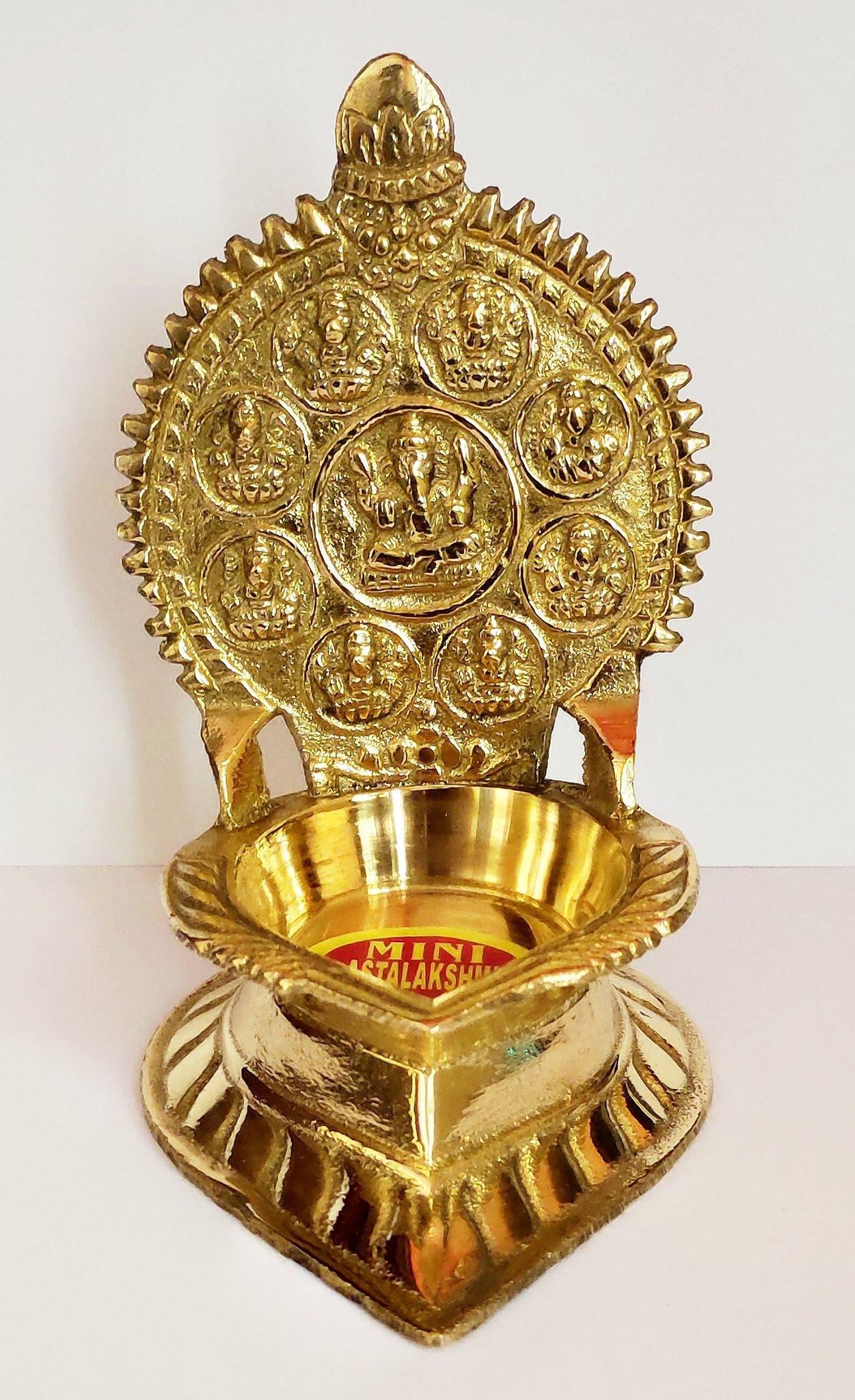 NAAYAGI - PURE BRASS ASTALAKSHMI DIYA / DEEPAM / VILAKKU - 4.9 inch high, mini sized