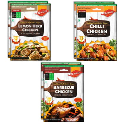 Nimkish International Spice Mix Combo Pack of 6 | Lemon Herb, BBQ & Chilli Chicken | Global Flavors Premix