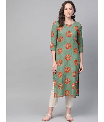 Vaamsi Cotton Printed Straight Women's Kurti - Green ( Pack of 1 )