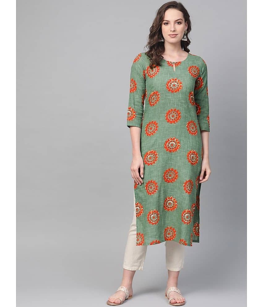 Vaamsi Cotton Printed Straight Women's Kurti - Green ( Pack of 1 )