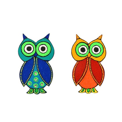 DECOREER Owl Wooden Fridge Magnet Set of 2