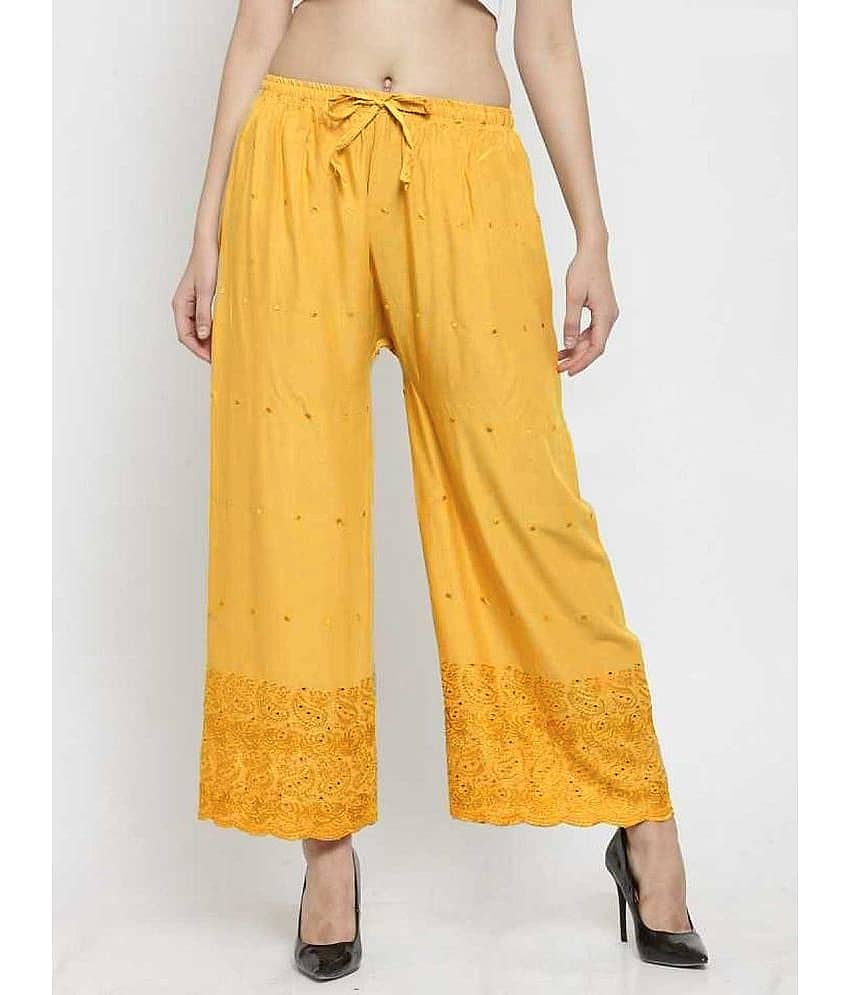 OMAYA - Yellow Rayon Straight Women's Palazzos ( Pack of 1 )