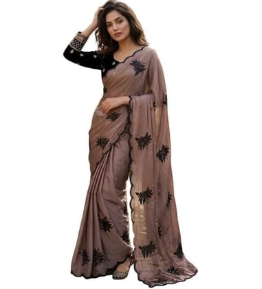 Women's Viscose Silk Embroidered Saree With Unstitched Blouse 5.5Mtr (Brown)-PID67230