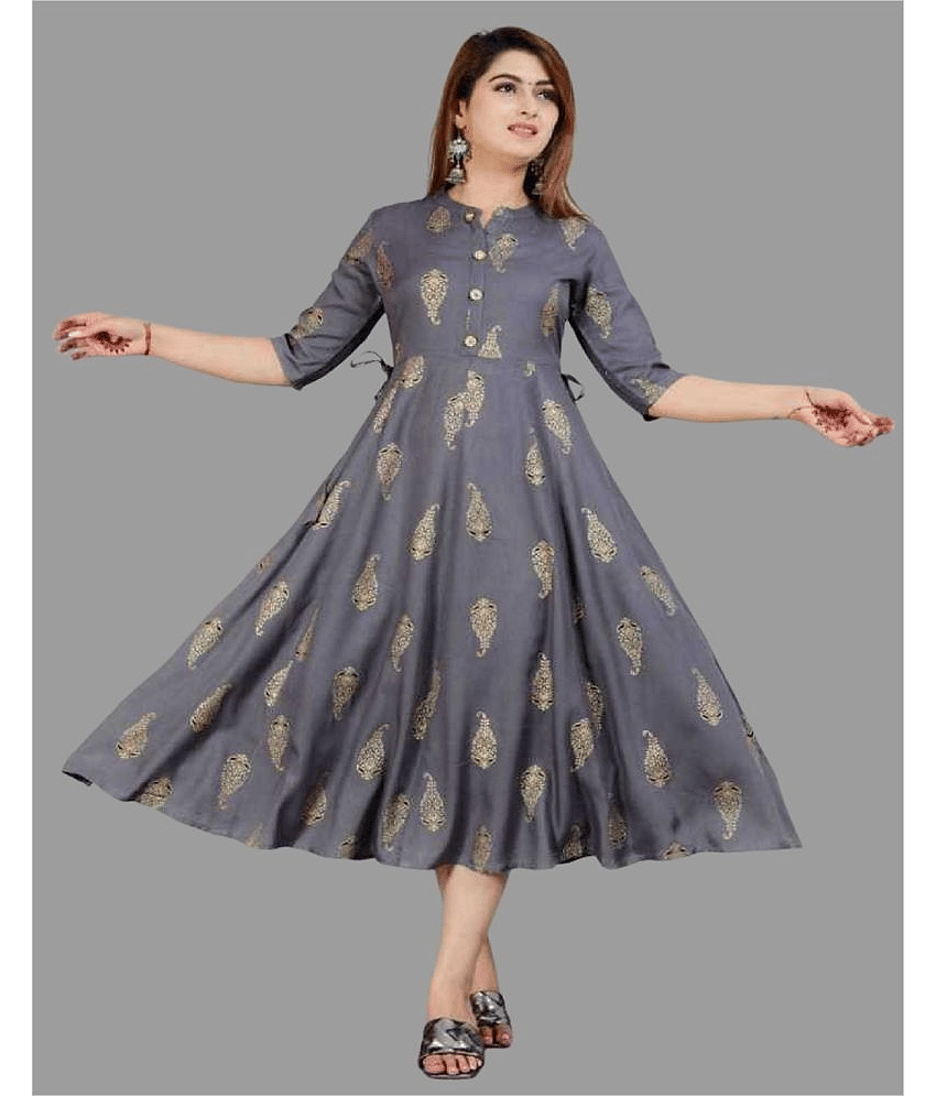 SIPET - Grey Rayon Women's Anarkali Kurti ( Pack of 1 )