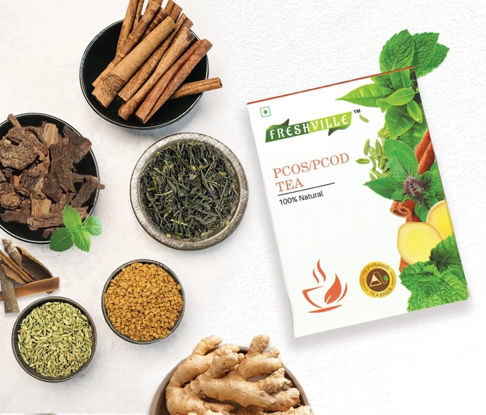 Freshville PCOS PCOD Tea Bag | Pure & Natural | Helps In Hormonal Imbalance & Facial Hair & Acne | Caffeine Free | Ginger, Fenugreek, Spearmint, Cinnamon, Fennel, Tulsi, Lodhra, Ashoka Bag (1