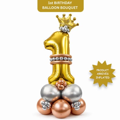 Royal Number 1 Large Golden Balloon Bouquet Arrangement with Small Crown & Silver, Rosegold Latex Balloons