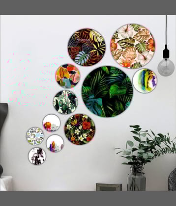 Saf Wood Beautiful modern art round shape design Wall Sculpture Multi - Pack of 11