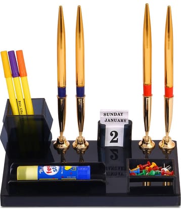 Rasper Pen Stand Desk Organiser Pen Pencil Holder With 4 Pen Holder Office Table Top Pen Stand (8.5x5 Inches)