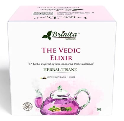 Brinita The Vedic Elixir | Ancient Ayurvedic Elixir in a Tea Bag | Ashwagandha, Brahmi, Tulsi, Arjuna, Amla & 11 Rare Herbs | Instant Immunity, Stress Relief & Vitality | 10 Pyramid Tea Bags | 20g