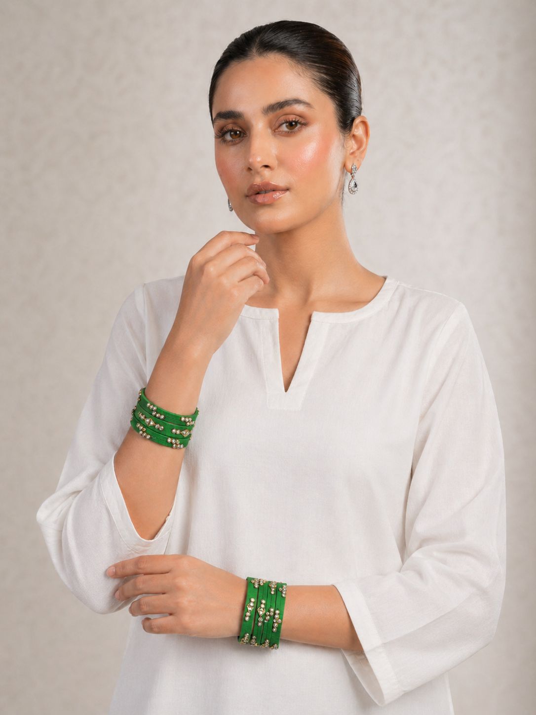 Green Stone Studded Thread Bangles