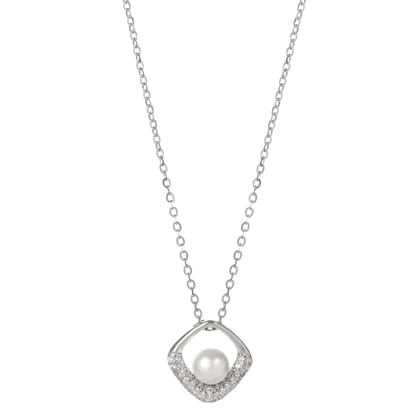 925 Sterling Silver Pearl Pendant Necklace for Women | Cubic Zirconia Studded Elegant Chain | Minimalist Jewelry I Weight - 9 g