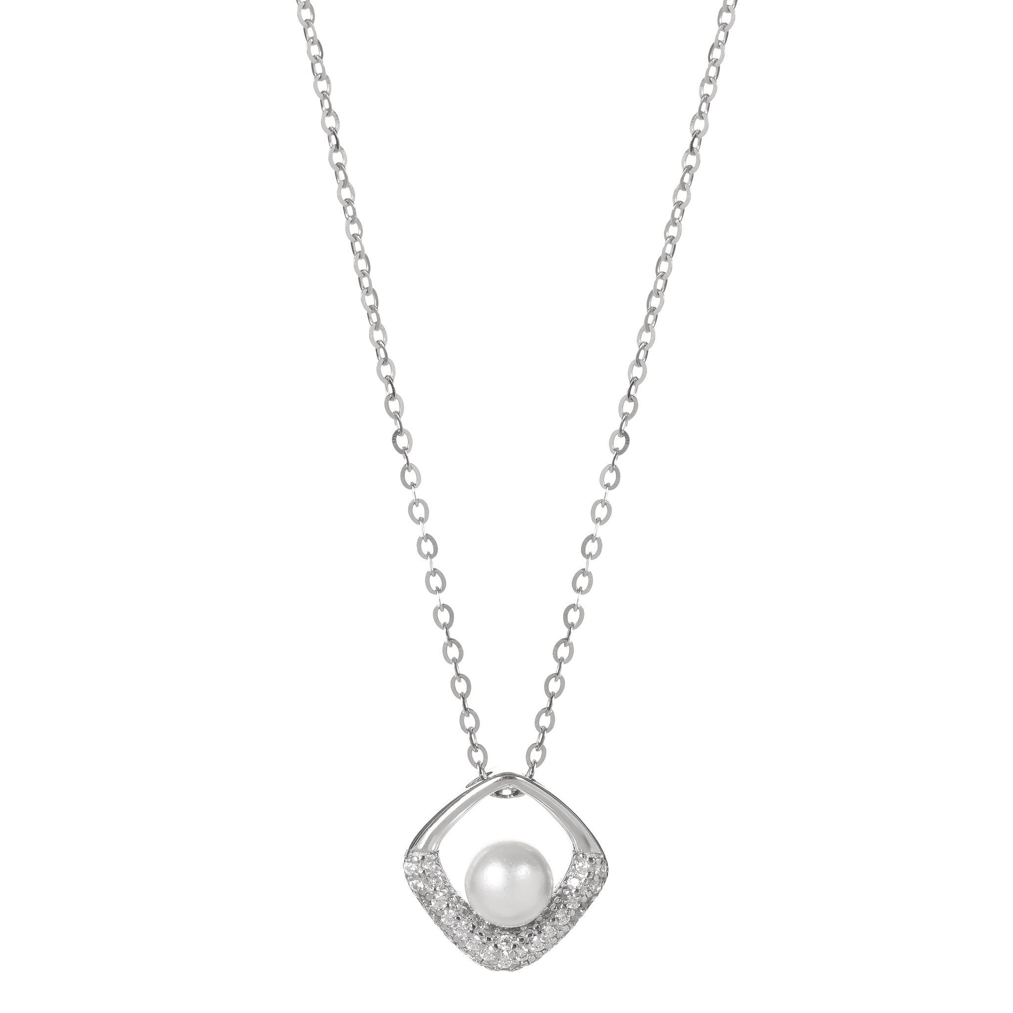 925 Sterling Silver Pearl Pendant Necklace for Women | Cubic Zirconia Studded Elegant Chain | Minimalist Jewelry I Weight - 9 g